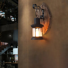 Lykta Vintage Amerikansk Trä Vägglampa