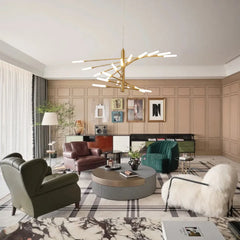 Förlängd grenstruktur svart modern LED-kristallkrona