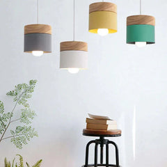 Färgglada Cylindrar Modern Träpendellampa
