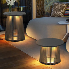 Rund Bord Solcell Svart Utomhus Golvlampa