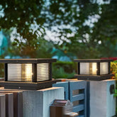 Vågmönstrad Glas Rektangulär Solcellsdriven Utomhuspelarlampa