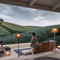 Handvävd Rotting Smal Stolpe Utomhus Solcellsgolvlampa