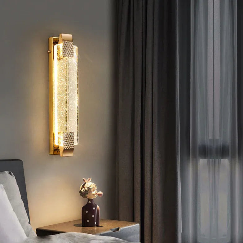 Rektangulär Bubbelglas Guld Modern Vägglampa 