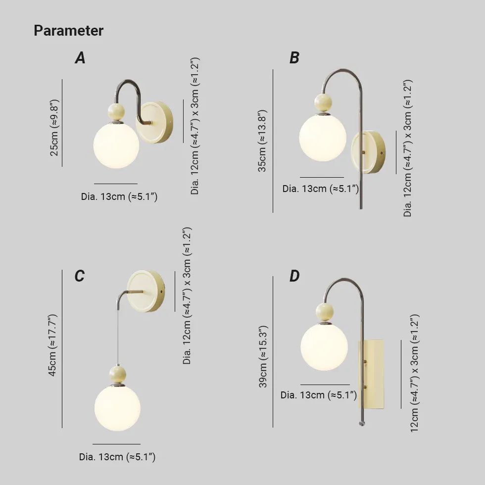 Bauhaus Stil Sfärisk Enkelarmad Modern Vägglampa