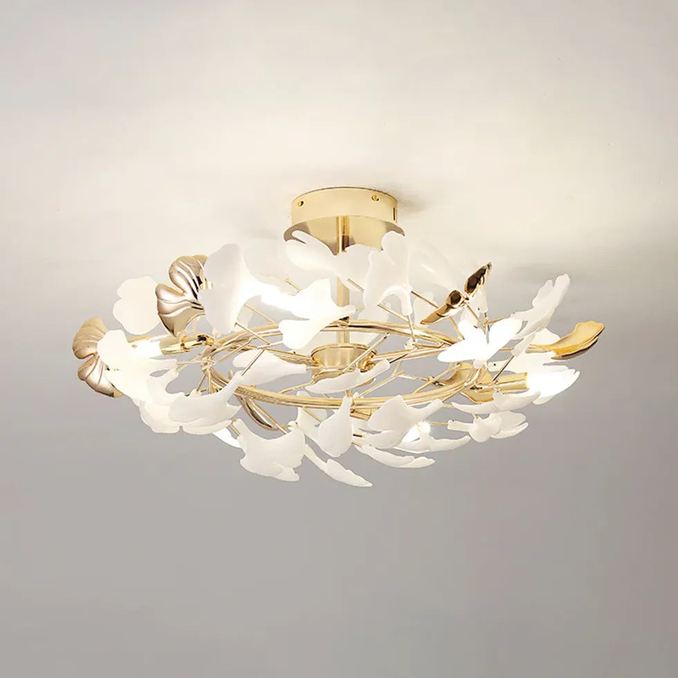 Taklampa Guld Vit Gingko Elegance