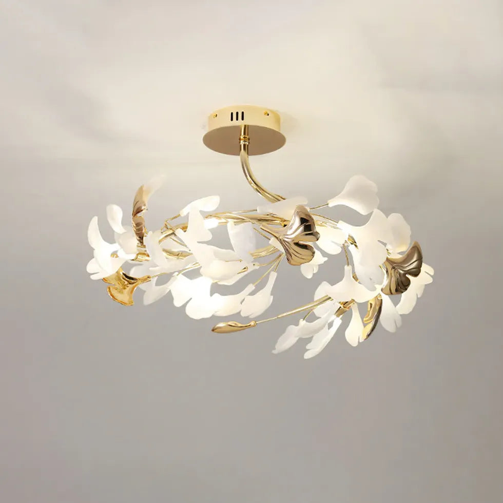 Taklampa Guld Vit Gingko Elegance