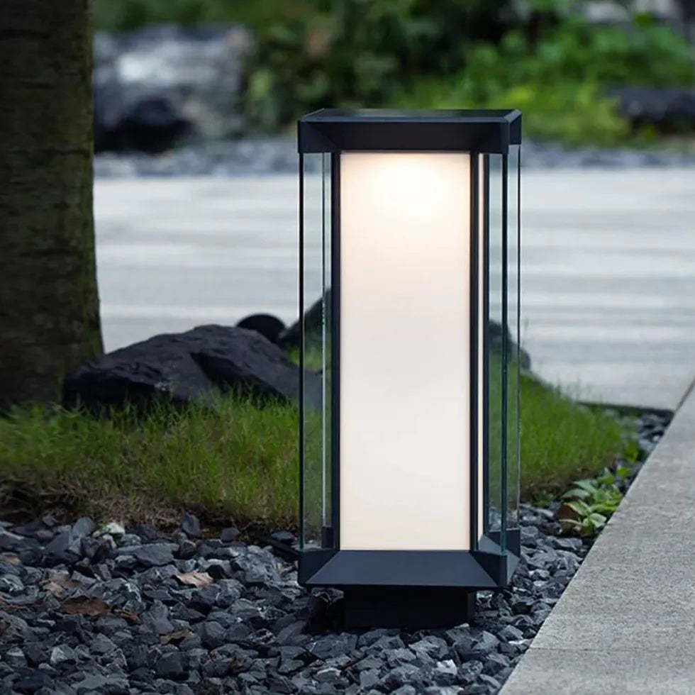 Svart Kubformad Glas LED Utomhus Golvlampor 