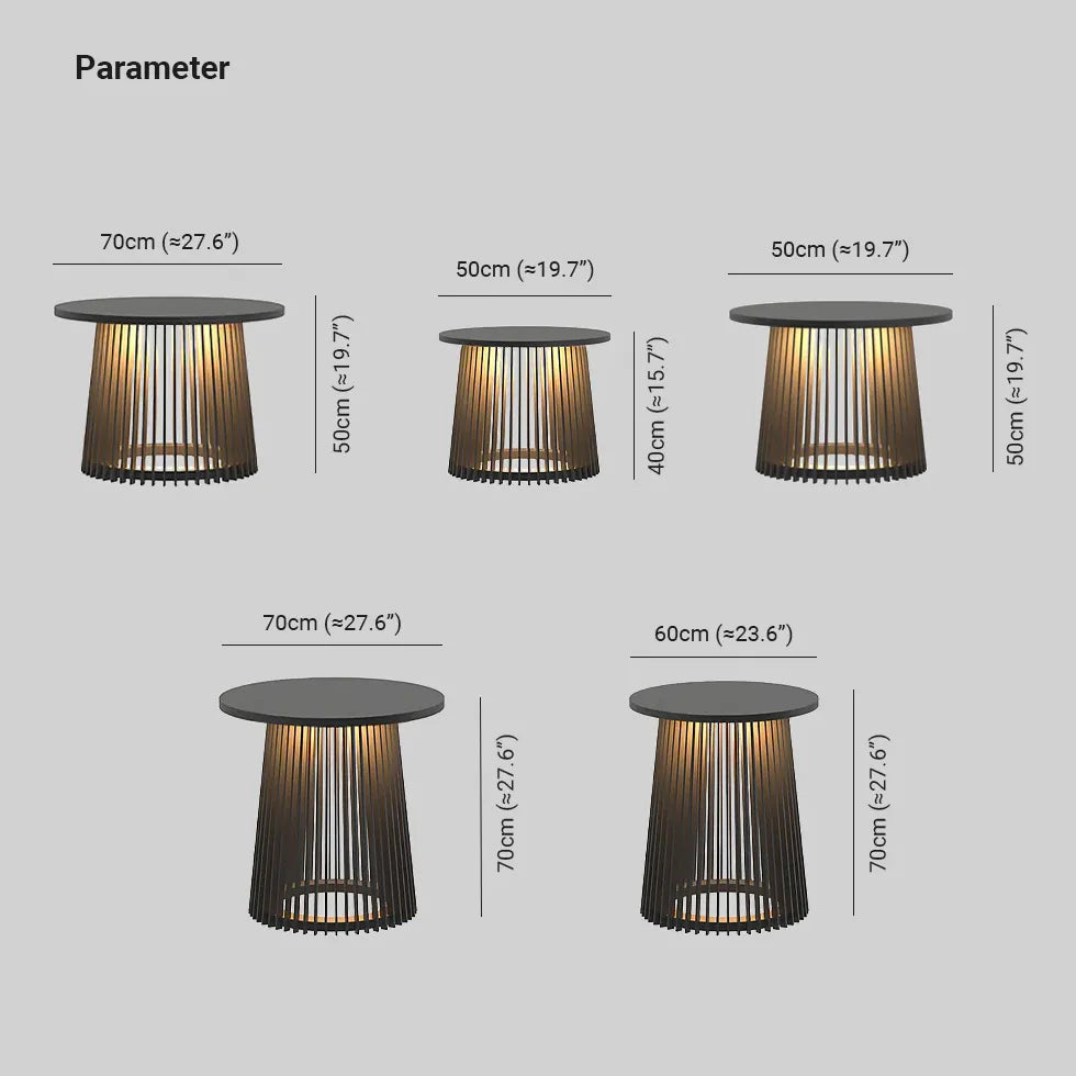 Rund Bord Solcell Svart Utomhus Golvlampa 